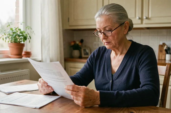 Femme de 60 ans qui compare des contrats de mutuelle santé à domicile