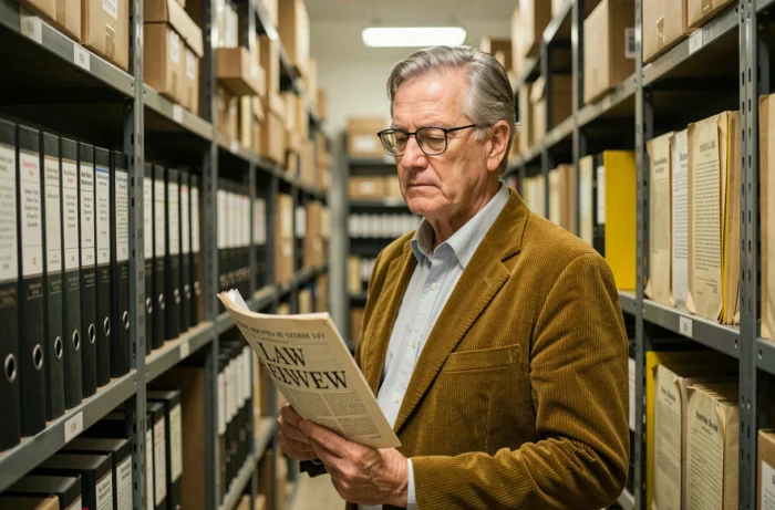Juriste senior consultant une édition de la revue Délibérée dans les archives d'un tribunal
